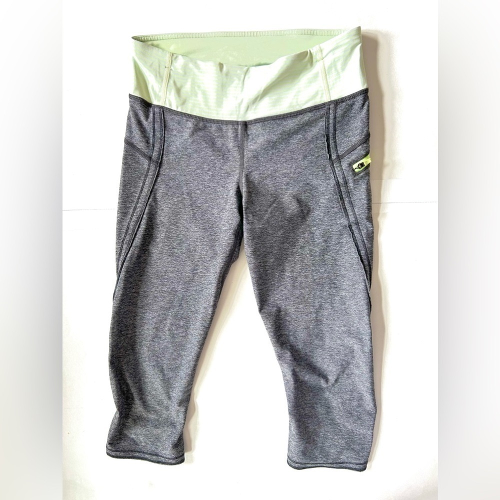 Lululemon Run a Marathon Crop grey green band pocket size 6 leggings pants